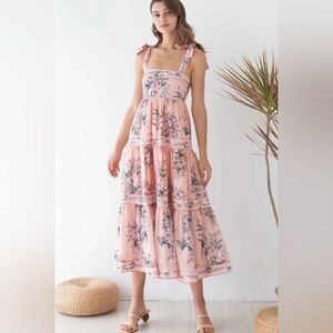 Chicwish Pink Floral Tie-Strap Maxi Dress